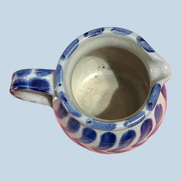 German salt glaze cobalt blue pitcher vase creamer vintage pottery handmade - Picture 5 of 7